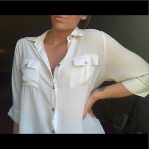 White Button Blouse - 1/2 Sleeve - Size Large